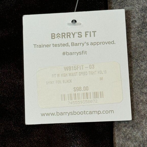 BARRYS FIT High Waist Speed Tight Womens M Shiny Foil Black Cropped Leggings $98 - Picture 4 of 8